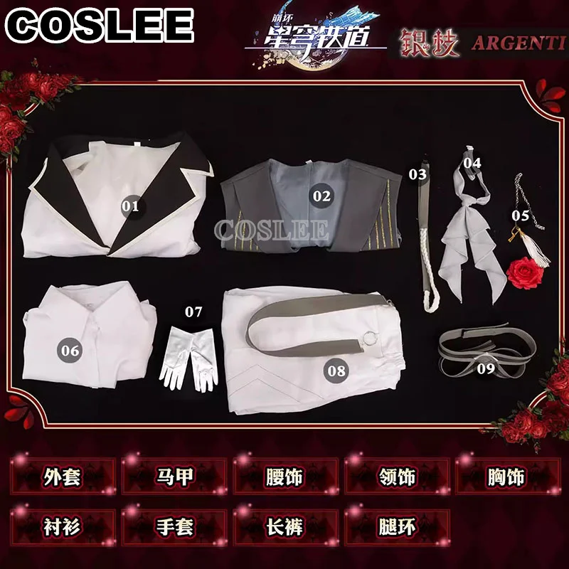 COSLEE Argenti Cosplay Costume Game Honkai: Star Rail Concert Handsome Uniform Suit Halloween Party Outfit Men S-XXL New