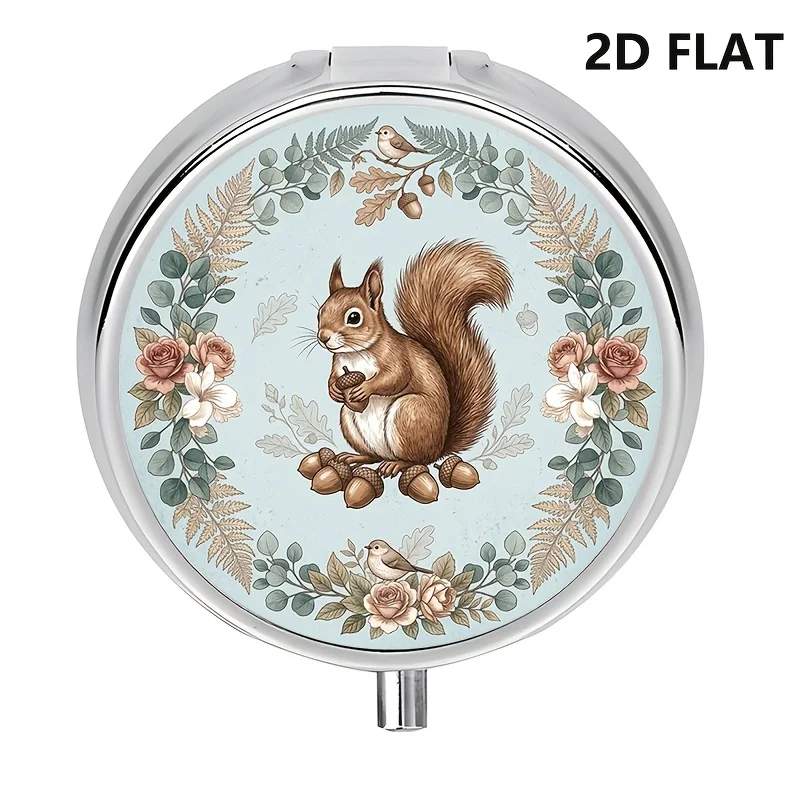 Single-piece, flat, squirrel and chestnut-shaped three-compartment design box, wallet box, compact and exquisite, decorative metal storage box, used for storing medication and vitamins