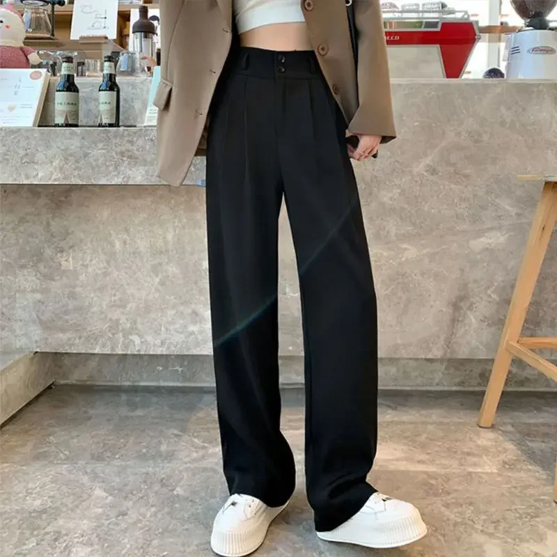 4 Couleurs viser Femmes S-3XL Harajuku Pur Basique Automne Conçu Taille Haute Bureau Dame All-match Large Jambe Loisirs fjSimple