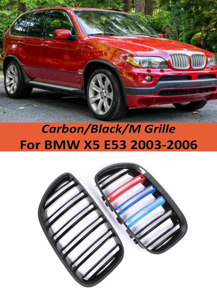 

For BMW X5 E53 X5M Front Bumper Kindey Grille Carbon M Style Inside Grills Cover 2003 2004 2005 2006 Car Accessories