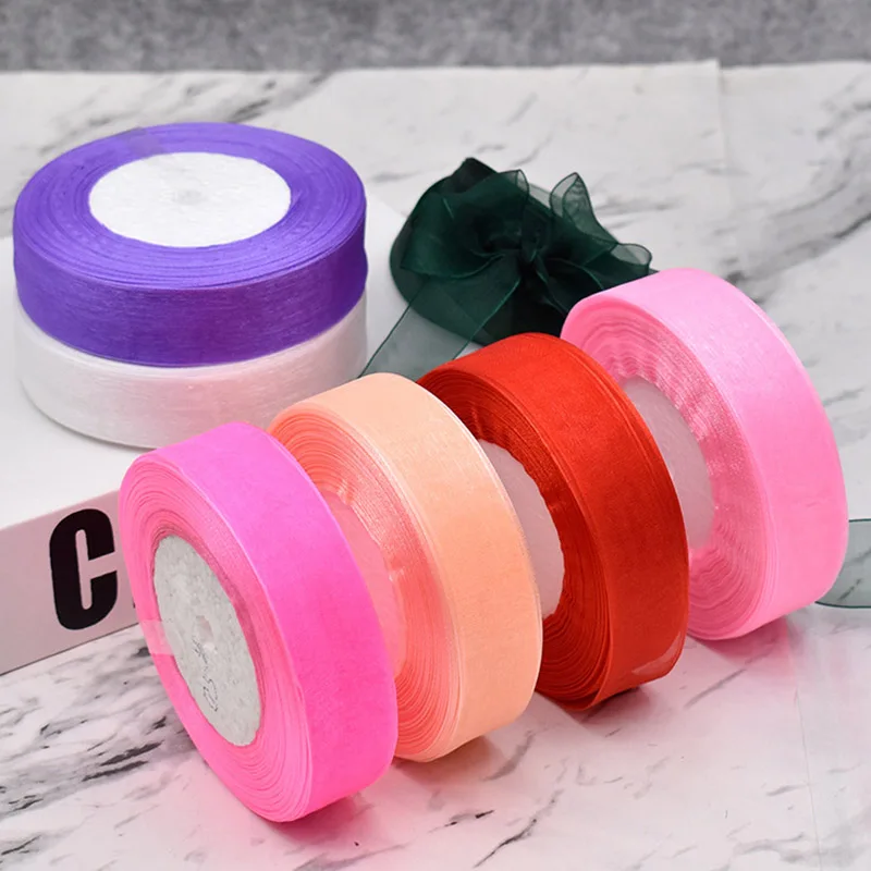 

DIY Silk Organza Ribbon Transparent Bow Hair Ornament Material Clothing Decoration Sewing Supplies Bouquet Gift Wrapping Packing