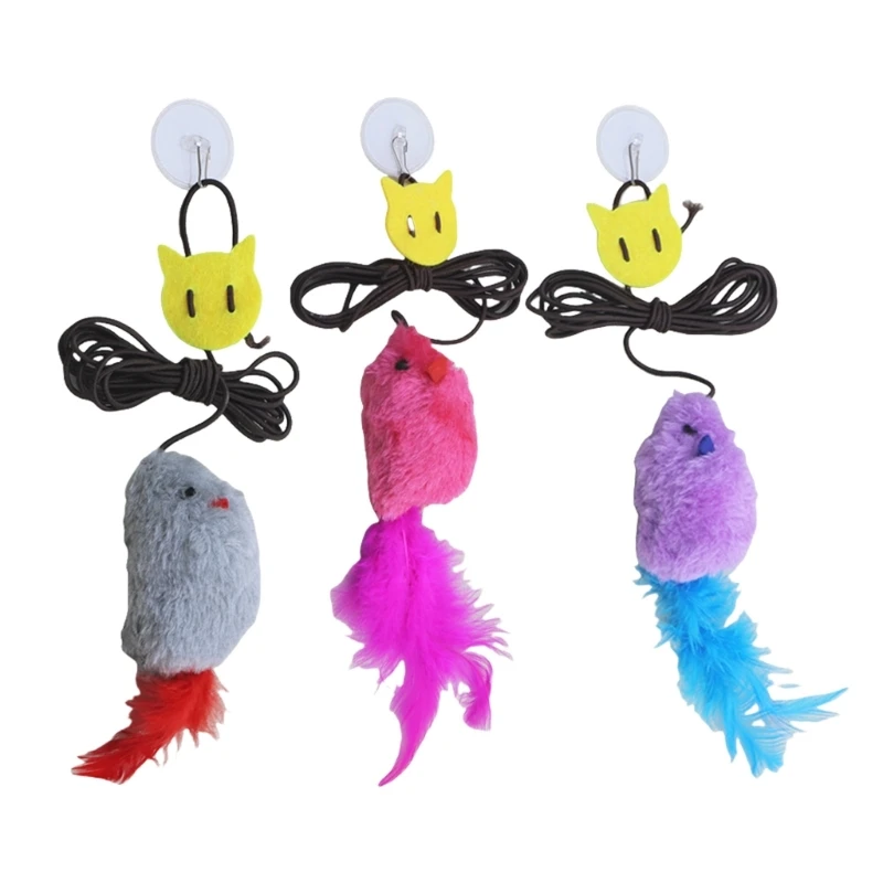 2Pieces Cats Play Mice Toy Self Amusement Door Hanging Cats Plush Mouse Squeaky Animal Interaction Teaser Toy for Cats