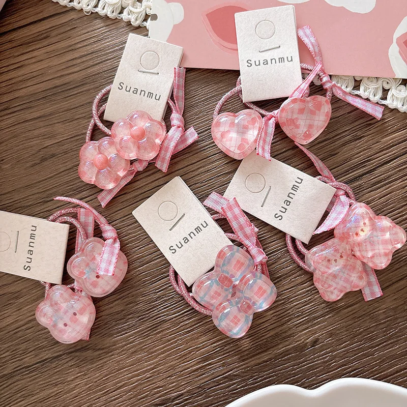 

2 PCS New Cute Pink Cartoon Bunny Girls Elastic Hair Bands Hair Accessories Children Hair Ties Baby Headwear