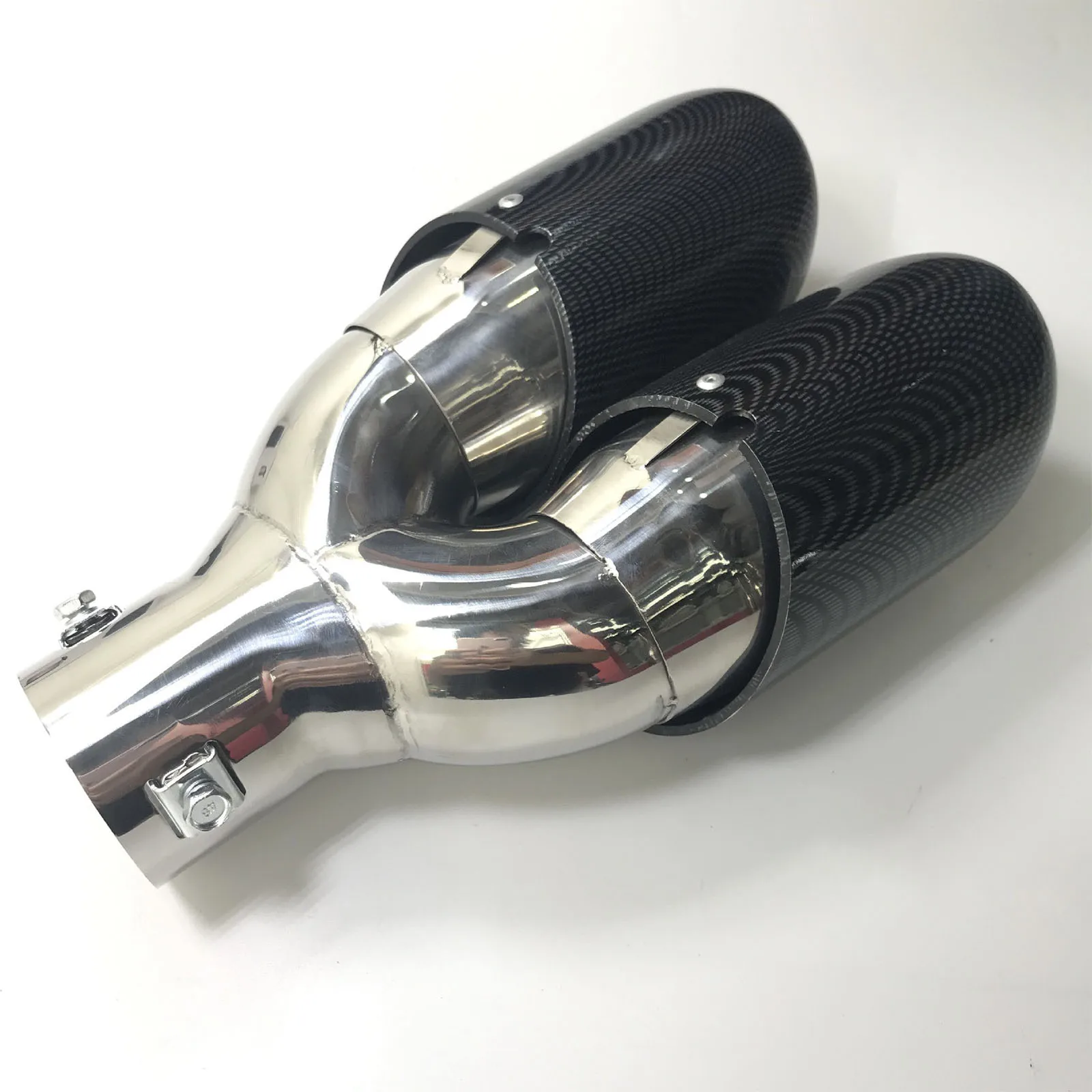 

63mm Inlet 89mm outlet Dual Exhaust Tip Glossy Carbon Fiber Black Pipe Double Exhaust Tail End Pipe Exhaust Muffler Tip