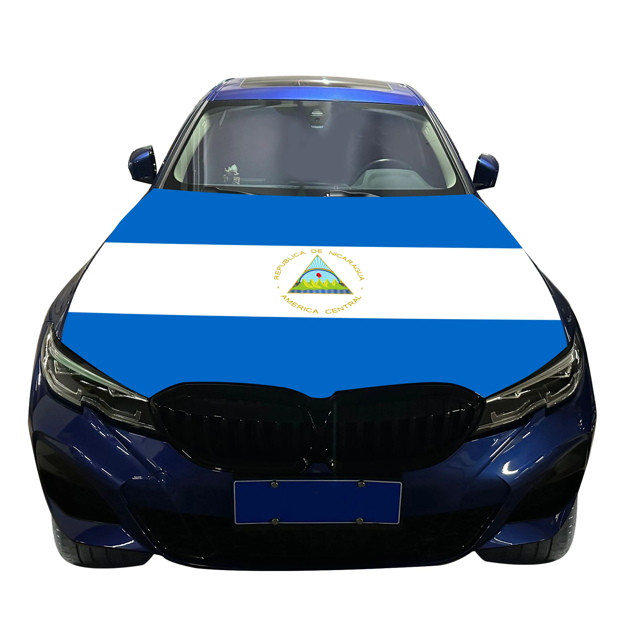 Nicaragua Car Hood Cover Flag  Universal Size Elastic Polyester 120x150cm for Car Decor