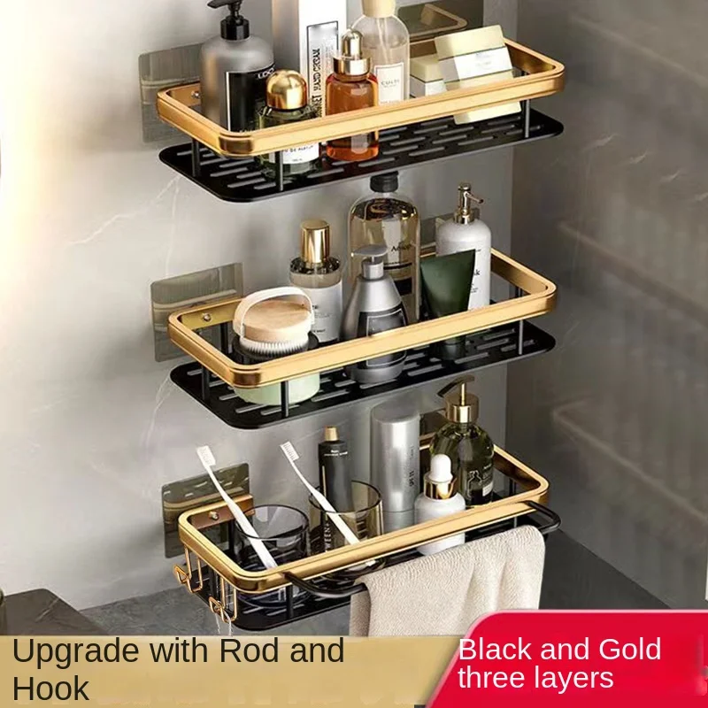 Bathroom Shelves Kitchen Bathroom Storage Shelves Black Gold Double Aluminum Shelves Bathroom Kitchen Hangers No Punch Holes