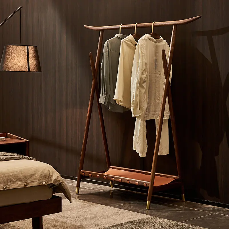 North American black walnut coat rack Nordic simple household bedroom hanger Solid wood floor rack