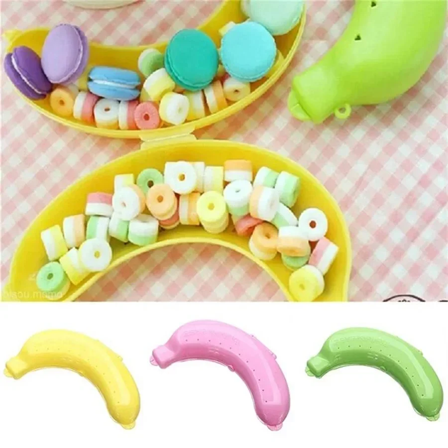 Three Colors Travel Outdoor Portable Banana Box Fruit Storage Box Plastic Shape Protective Case