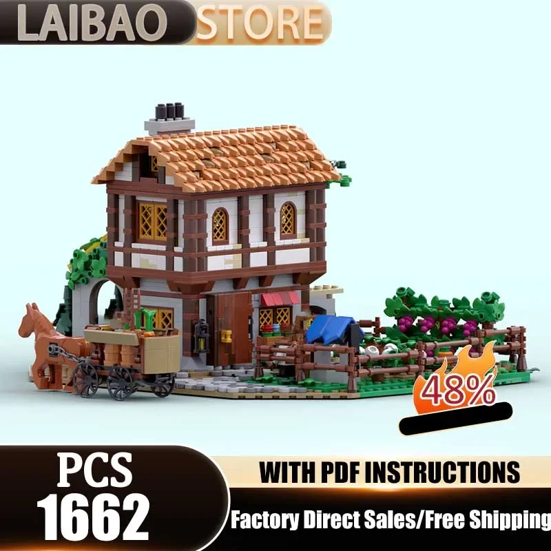 Medieval Castle Moc Building Blocks Bear Medieval Farm Technology Bricks Christmas Assembly Street View Toy Constructrion Gifts