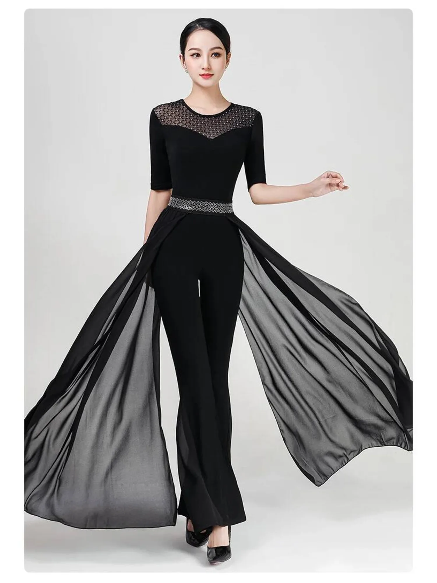Pantalones de baile de cintura alta para mujer, traje de cantante, trajes clásicos contemporáneos de noche largos de lujo, pantalón de fiesta y calle
