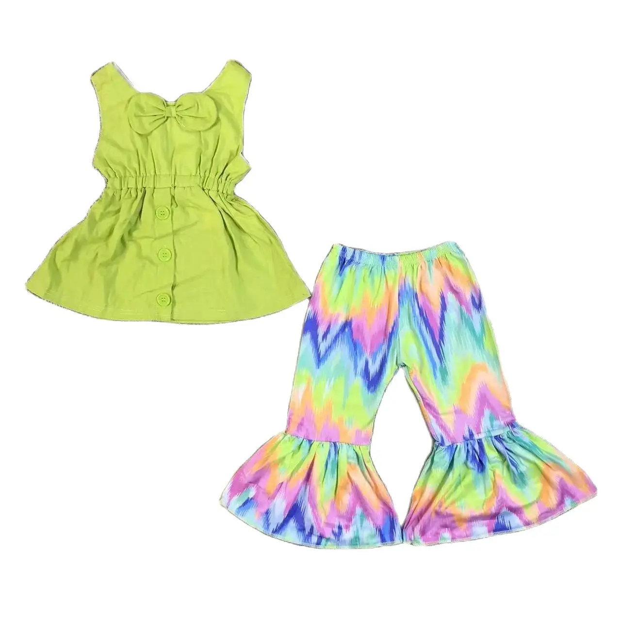 Girls boutique clothing baby sleeveless tops and pants suits children clothes suspender dress tops and long pants