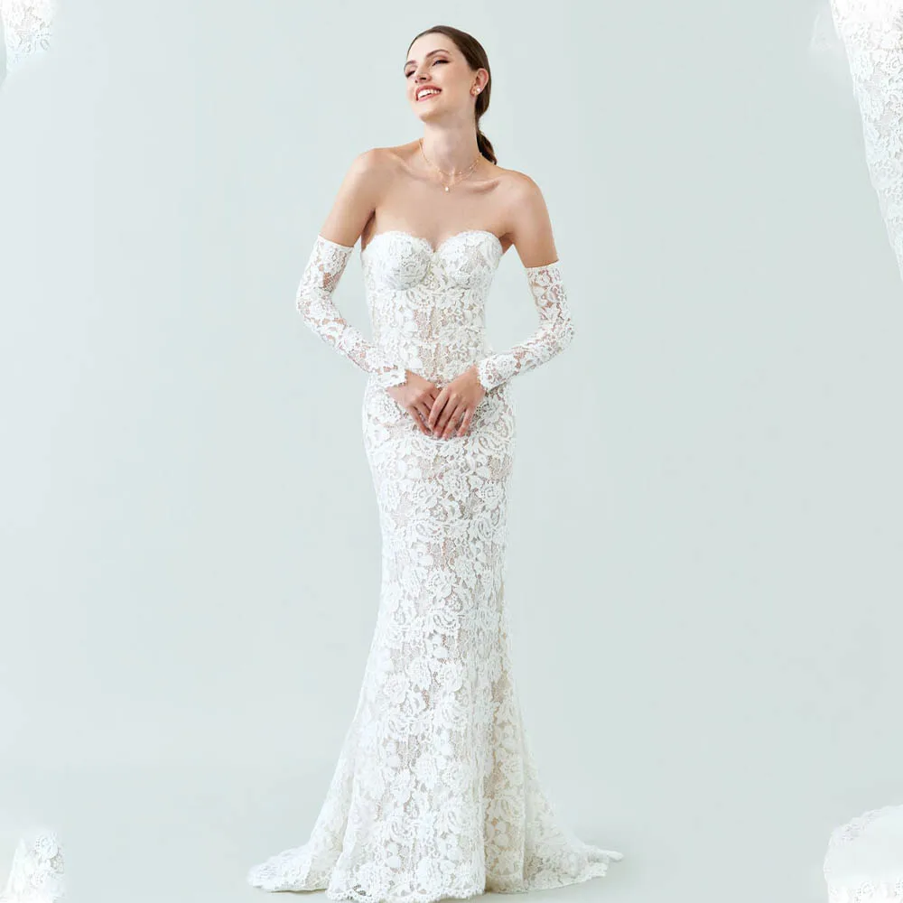 

New Detachable Long Sleeves Sweethart Full Lace Sheath Wedding Dresses Custom Made 2027 Rode De Morrie For Women