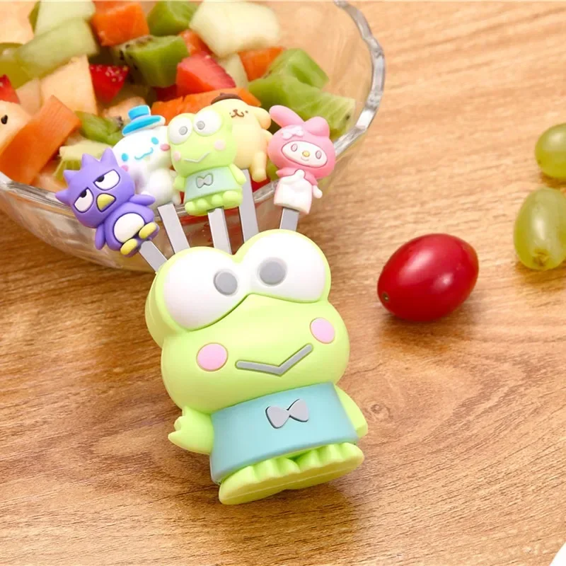 Kawaii Sanrio Cartoon Character Keroppi Stainless Steel Fruit Fork Home Kitchen Cartoon Anime Silicone Mini Fruit Fork