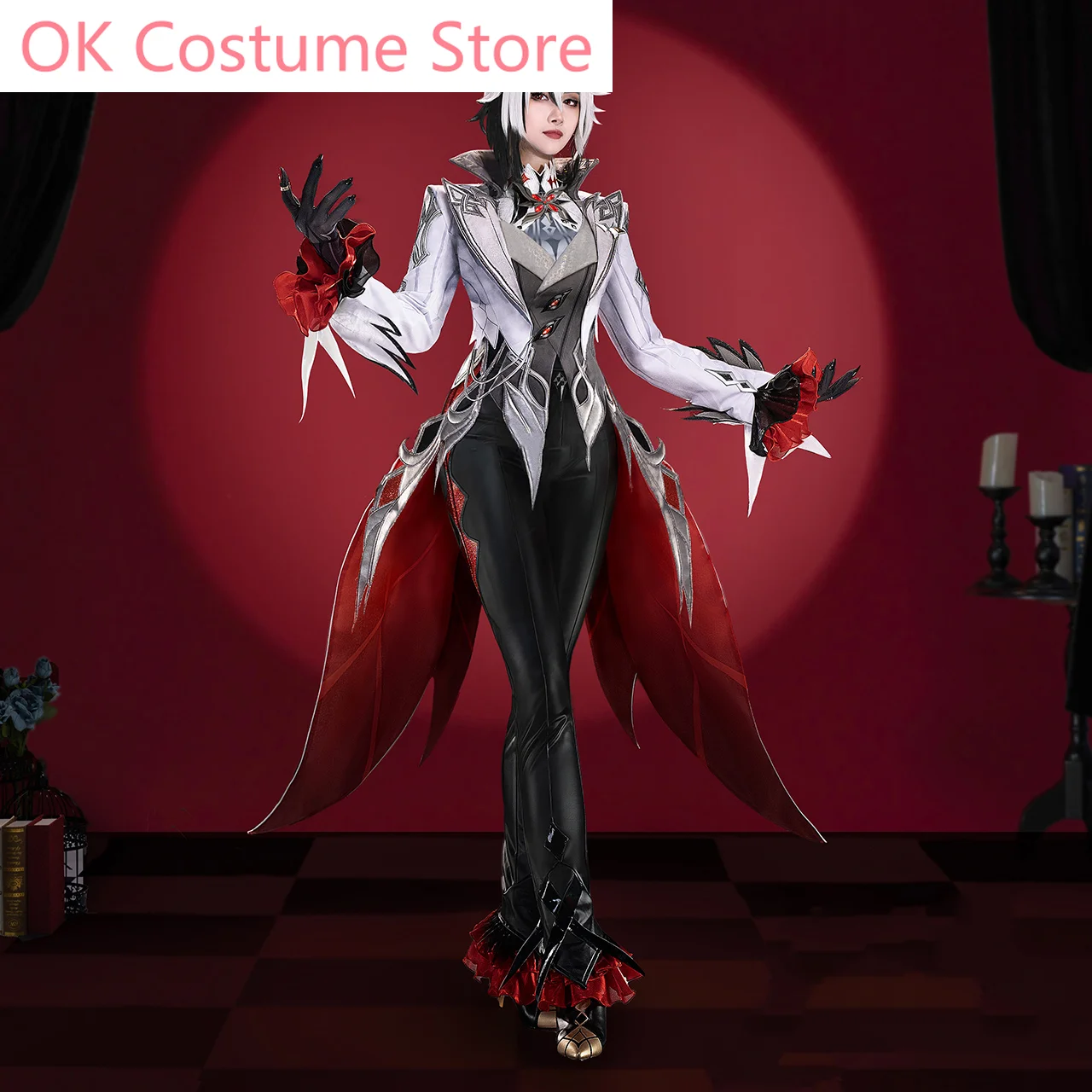 Genshin Impact Arlecchino Fatui Executives The Knave Game Suit Elegant Cosplay Costume Halloween Party Outfit Women