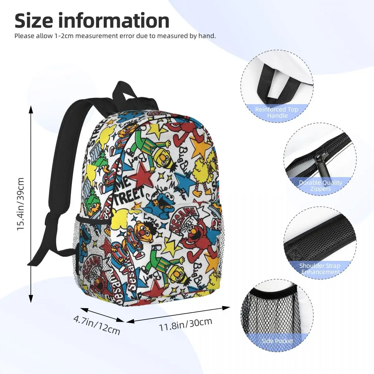 Sesame Street Backpack Student Boys Girls BookBag Men Women School Bag Laptop Shoulder Bags