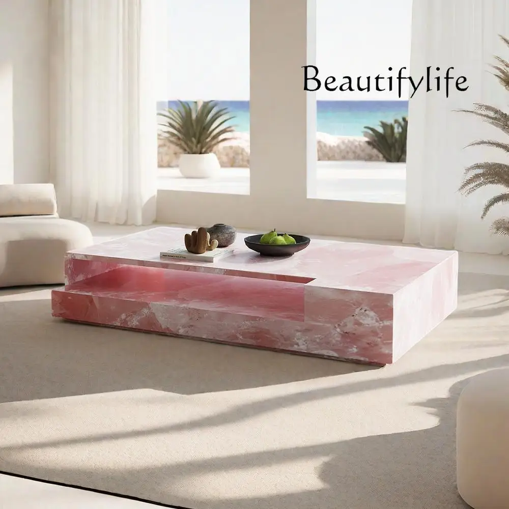 X "Tavolino da caffè in marmo di giada rosa - Tavolino da tè rettangolare di design in pietra di ardesia di lusso centrotavola personalizzato per soggiorno"