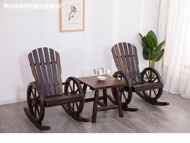 Wagon Wheel Wood Adirondack-Style Garden Chair Garden Furniture Rocking Chair Rocker Patio Garden Wooden Bench Outdoor Furniture