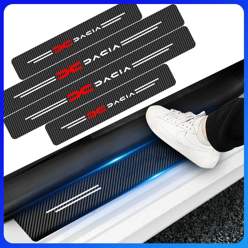 

4pcs Carbon Fiber Car Sticker Auto Door Threshold Scratch Waterproof For Dacia Duster Logan MCV Sandero Stepway Car Accessories