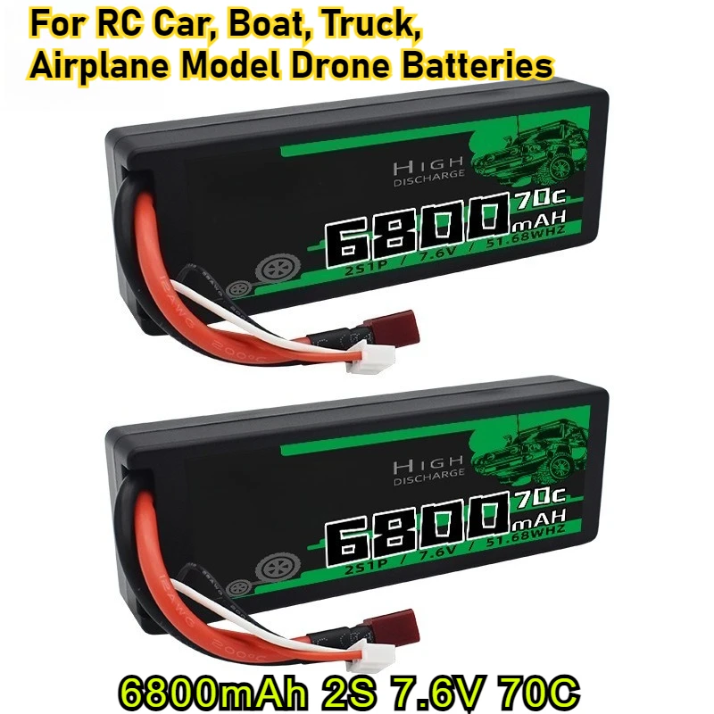 

High-Capacity 6800mAh 2S 7.6V 70C Rechargeable Battery for RC Car, Boat, Truck, Airplane Model Drone Batteries