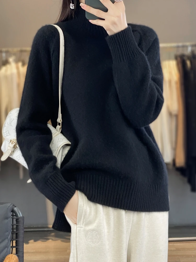 Women Turtleneck Sweater Autumn Winter Thick Pullovers 100% Merino Wool Solid Cashmere Knitwear Female Basic Clothes Korean Tops