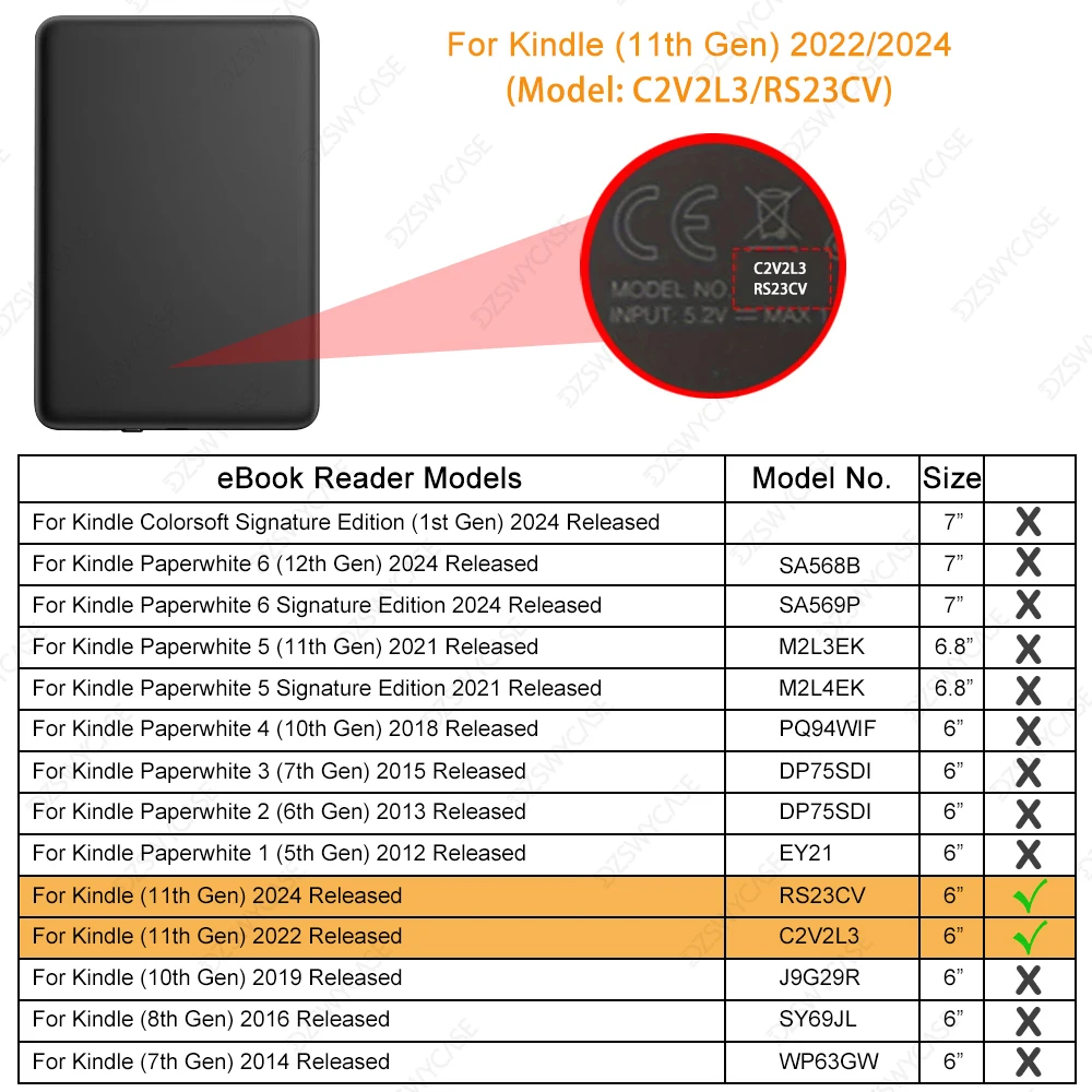 Magnetic Case For Kindle 2024 Case 6 Inch PU Smart Ebook Case For Kindle 11th Generation Cover 2022 C2V2L3