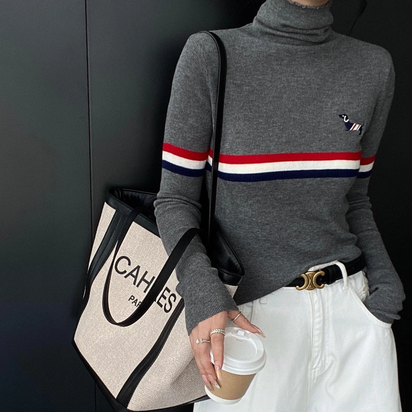 

High-end 2024 Autumn and Winter Soft and Waxy High-necked Color Matching Fashion Sweater for Women Pullover Bottoming Shirt