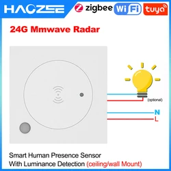 Haozee Tuya WiFi/ZigBee 24G MmWave Radar Smart Human Presence With Illumination Detector Support Light Switch 95~250V