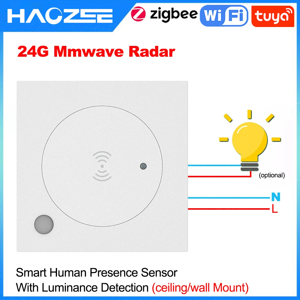 Haozee Tuya WiFi/ZigBee 24G MmWave Radar inteligentna obecność człowieka z detektorem oświetlenia wsparcie włącznik światła 95 ~ 250V