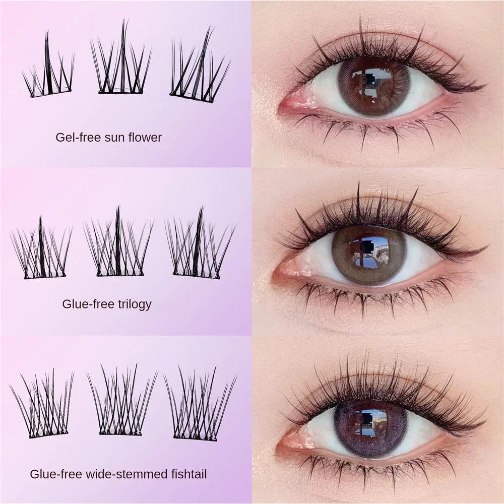 10 Reihen mit großer Kapazität, kleberfreie falsche Wimpern, Einzelcluster, 10–12 mm, gekräuselt, natürliche, selbstklebende falsche Wimpern – Detail 1