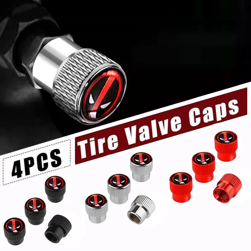 

4 шт. Marvel Deadpool аниме мультфильм автомобильные колеса, колпачки для штока клапана, воздушные чехлы для Honda Toyota Lexus Volvo Audi BMW Buick Renault