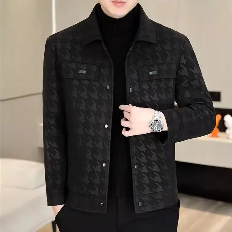 New hot selling fashion leather jacket brand printed business casual autumn trend men's jacket men's clothing