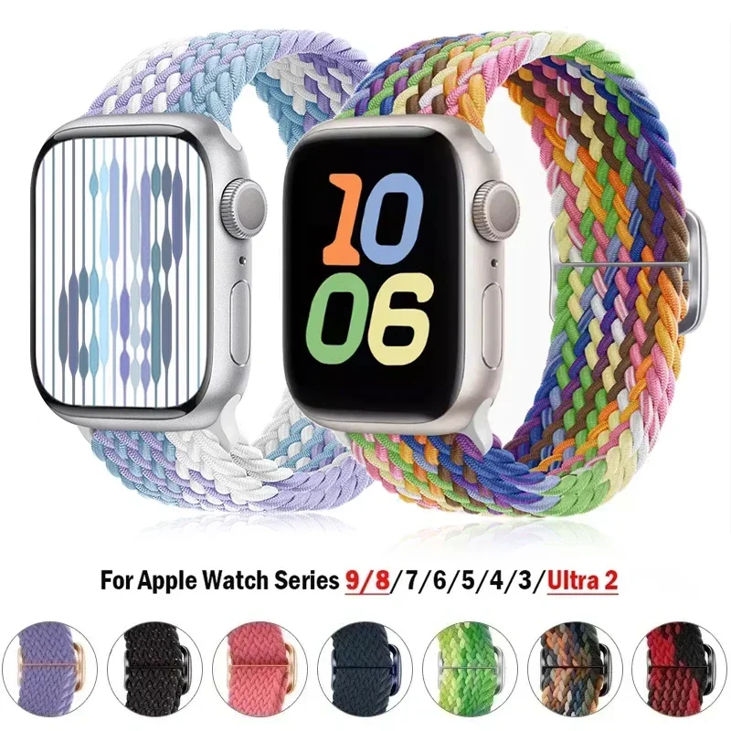 

Нейлоновый ремешок в стиле поп для Apple Watch Ultra 2 Band 49 мм 40 мм 44 мм 41 мм 38 45 мм Эластичный плетеный браслет-петля IWatch Series 9 8 7 6 SE