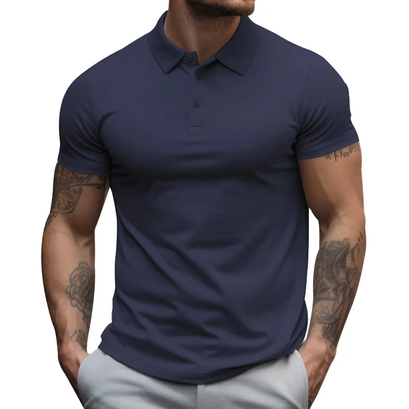 Men's Solid Color Lapel POLO Shirt Daily Commuter Mature Men Basic Tops Male Summer Casual Loose Thin Section Breathable T-Shirt