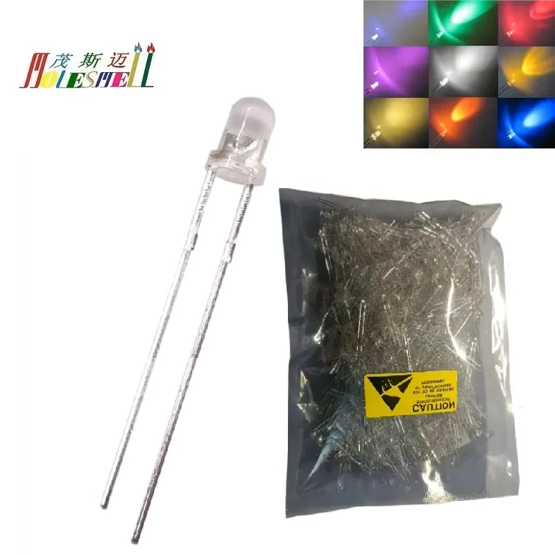 1000x Normal Round 3mm Led Red Yellow Blue Green White Orange Purple Pink Warm white Water Clear Lens Light Lamp Diodes