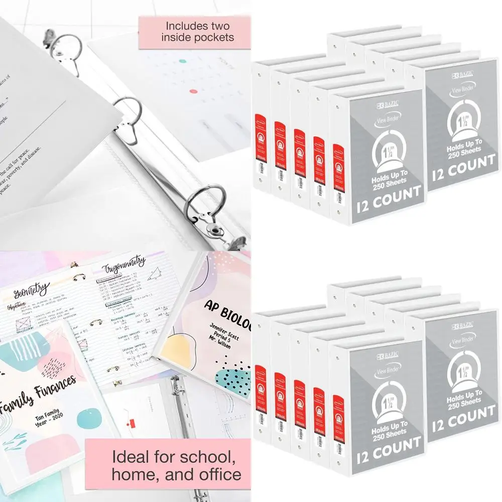 

1.5-inch White Economy View Binder with Clear Overlay and Round Rings, Holds 250 Sheets, 12-Pack