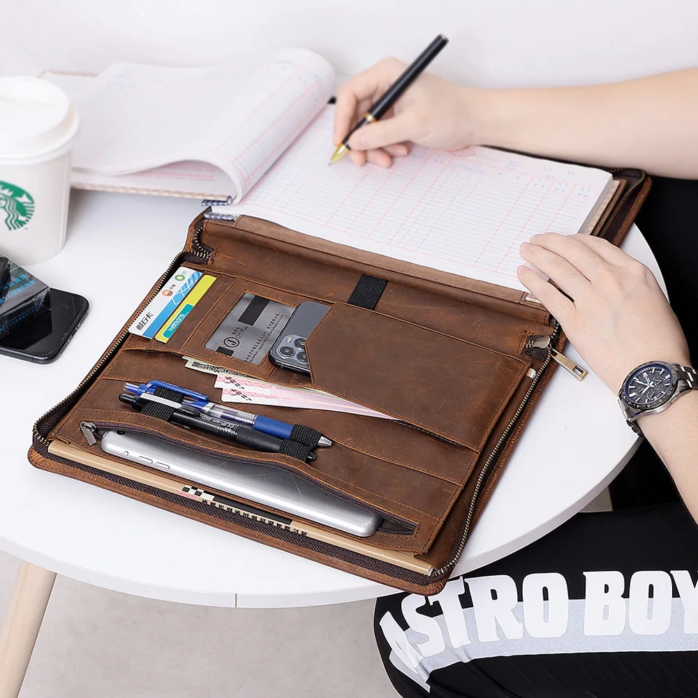 فوليو العمل للرجال والنساء منظم محفظة من الجلد الطبيعي Resume Folio Binder حقائب أعمال للسفر العتيقة