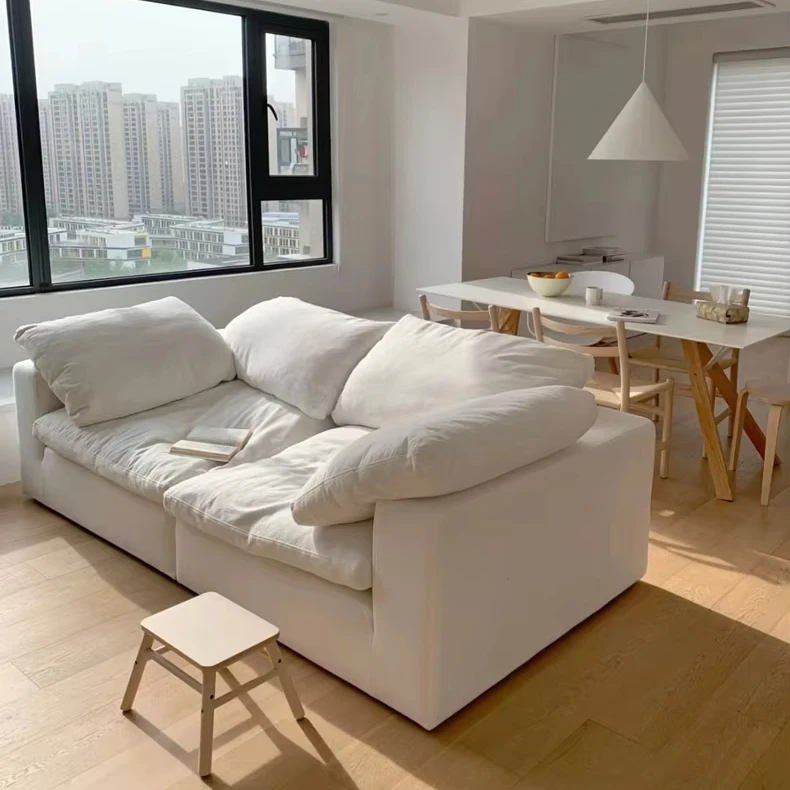 #Cream Fengyun Sofa Set Modern Home Fabric Compression Sofa Set 7 Seats Compression