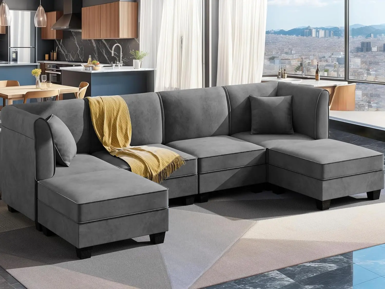 

Modular Sectional Sofa with Reversible Chaise Convertible Couch with Ottoman Sleeper Sofa 116" Velvet Couch for Living Room