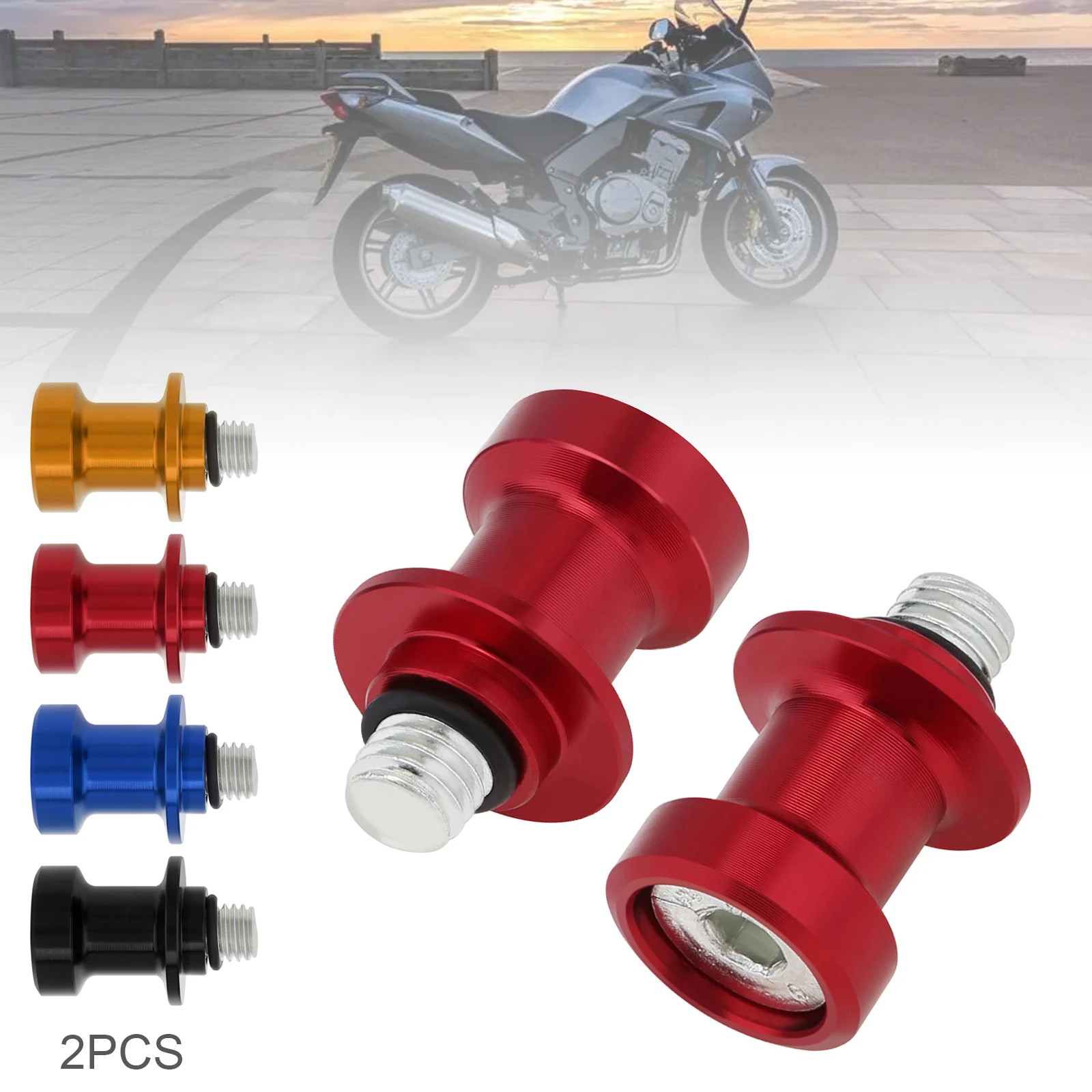 2pcs Universal Motorcycle Stand Swingarm 10mm M10 CNC Aluminum Spools Slider Stand Screws Swing Arm Scooter Stand Lifting Pin