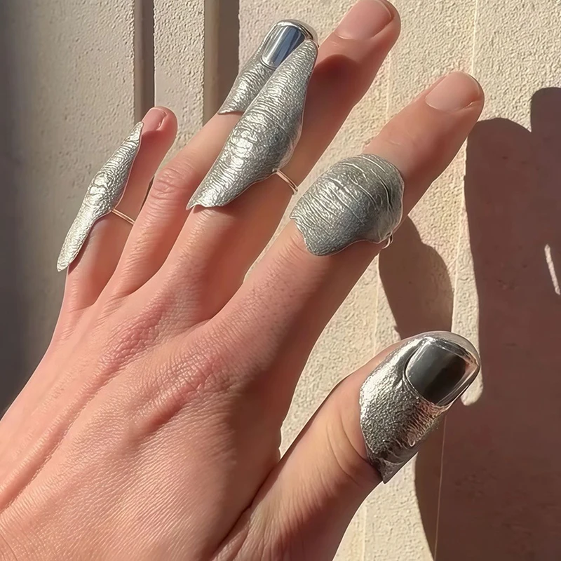 2026 New Artistic Irregular Texture Knuckle Ring Silver Hip-hop Style Niche Full Finger Rings For Men And Women