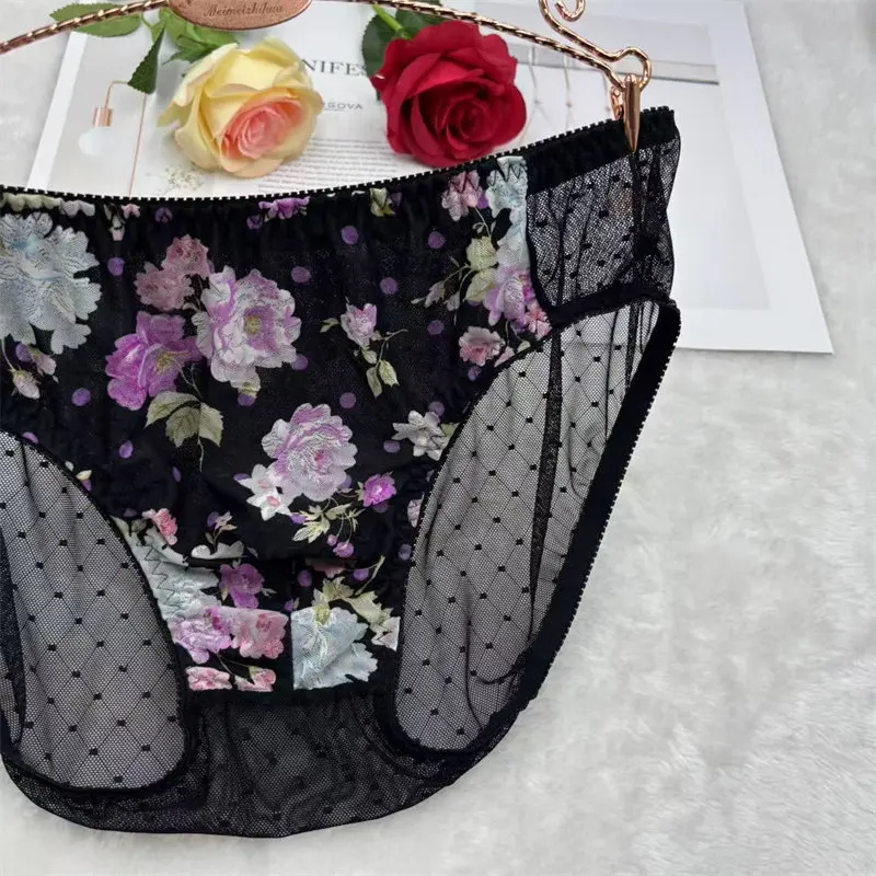 

Man's Flower Embroid Doule Laye Panties BF Briefs Live Show Dance Harajuku Thai Private FKK Party