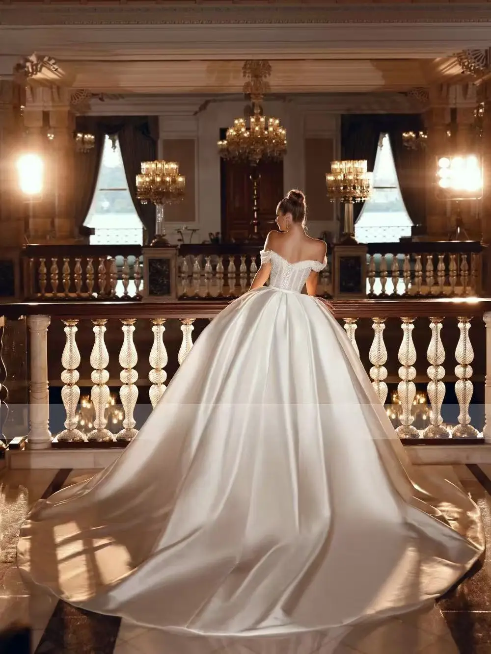 Robe de Mariée Arabe Personnalisée en Satin avec Perles et Paillettes, Vêtement de Princesse pour Femme, 2024