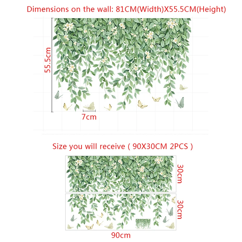 Nordic Fresh Plant Wall Stickers Top Corner Line Green Plant Daisy Wallpaper Living Room Bedroom Background Decor Wall Stickers view 6