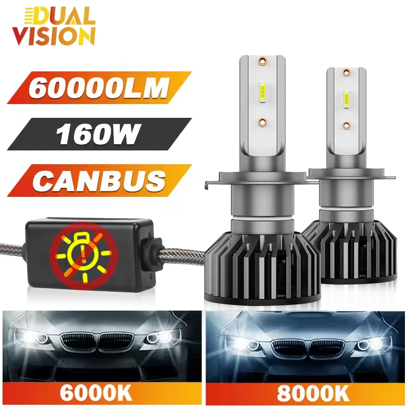

Dualvision H4 H7 светодиодный Автомобильная фара 60000LM 160W 6000K 8000K лампа H1 9005 HB3 9006 HB4 H8 H9 H11 Противотуманные фары автомобильные лампы (2 шт.)