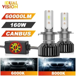Dualvision H4 H7 LED Car Headlight 60000LM 160W 6000K 8000K Lamp H1 9005 HB3 9006 HB4 H8 H9 H11 fog lights auto Bulbs (2 Pack)
