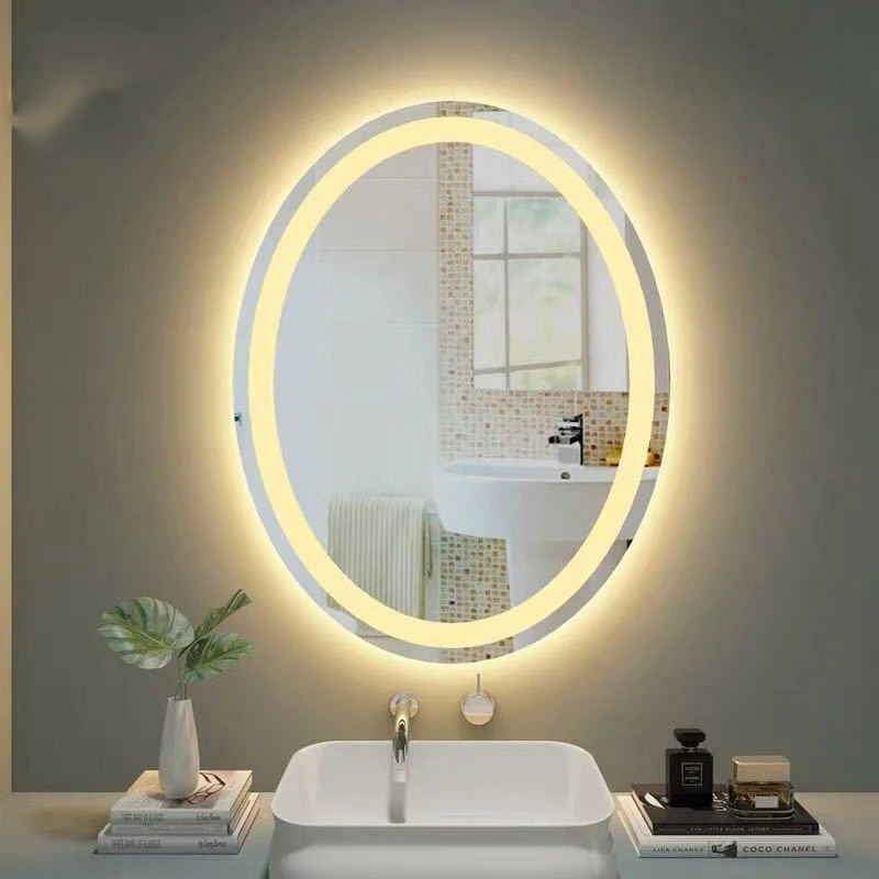 Smart Mirror Anti-Fog LED Backlit Bathroom 60x80cm Oval Touch Sensor Dimmable 3 Color Wall Mounted Vanity Mirror European