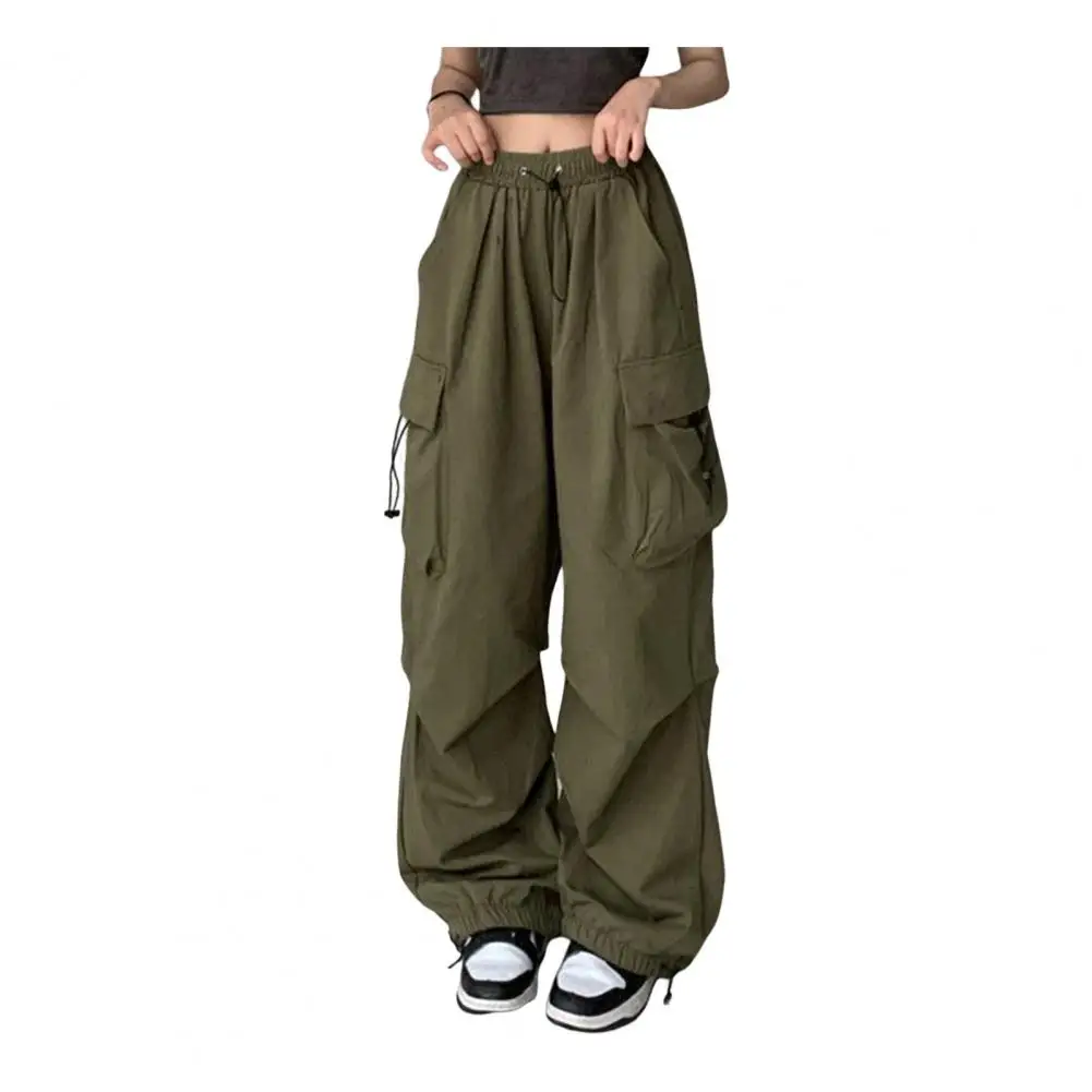 

Loose Women Cargo Pants Hip Hop Baggy Multi Pockets Elastic Waist Wide Leg Deep Crotch Harem Pants Summer