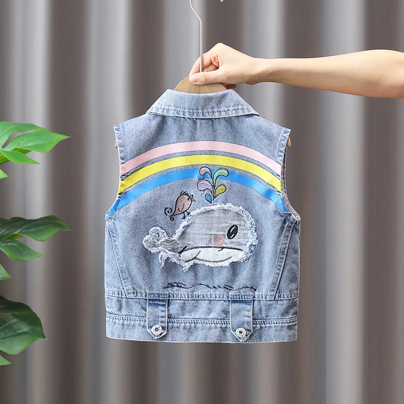 Kids Casual Vest Girl Denim Vest Light Blue Jeans Jacket Autumn Sleeveless Loose Short Coat Children Waistcoats