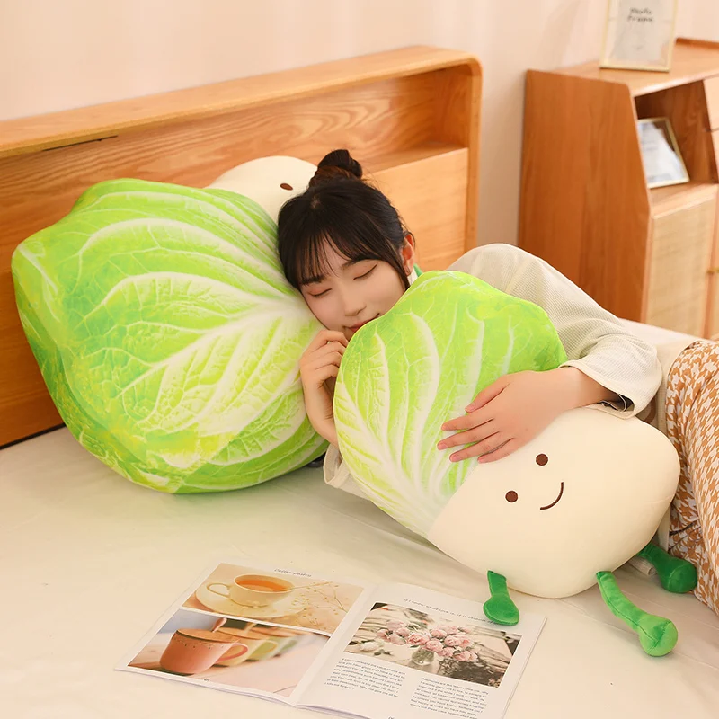 Simulation Cute Vegetable Plush Throw Pillow Cartoon Chinese Cabbage Plushies Cushion Anime Soft Kids Toys Kawaii Room Decor.