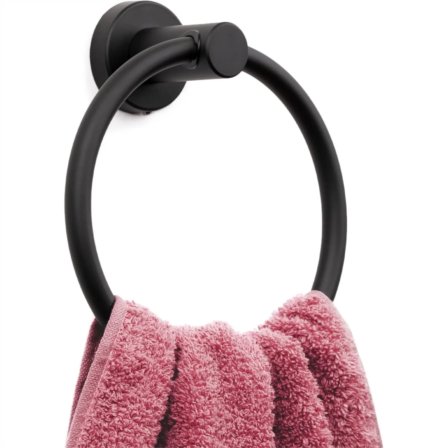 Matte Black Towel Ring for Bathroom - SUS304 Stainless Steel Wall Mounted Hand Towel Holder with Easy Install